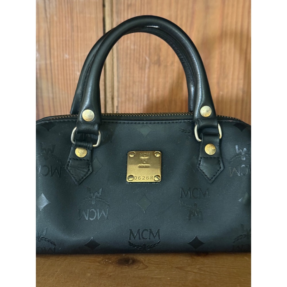 MCM Visetos Monogram Mini Boston‎ Bag Black Coated Canvas Satchel 0626R